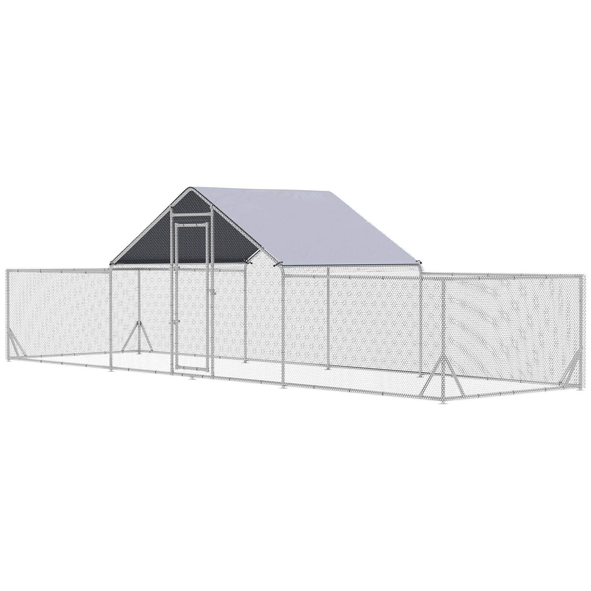 HKM-2477757 Large Chicken Coop with Weather-Resistant Cover for 12-14 Chickens - 23' x 6.6' Silver Enclosure