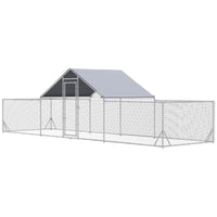 HKM-2477757 Large Chicken Coop with Weather-Resistant Cover for 12-14 Chickens - 23' x 6.6' Silver Enclosure
