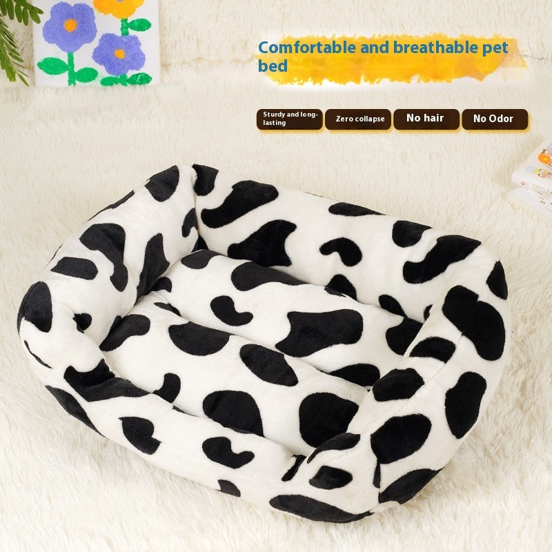 HKM-2478141 Cow Print Medium to Large Dog Pet Bed ¨C Comfortable Cloth Design for Your Furry Friend