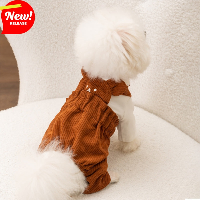 HKM-2478653 Cute Bear Corduroy Overalls for Small Dogs - Warm Autumn & Winter Puppy Apparel