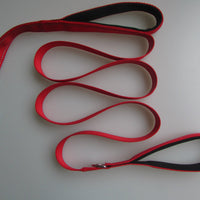 HKM-2479677 Reflective Double Handle Nylon Pet Leash with Metal Buckle and Trash Bag Holder