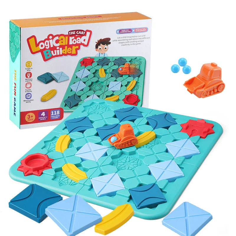 HKM-248019 Road Builder Puzzle Game for Kids – Educational Construction Car Maze Track with 118 Challenges, Ages 3 and Up