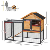 HKM-2483517 Elevated Outdoor Rabbit Cage with Slide-Out Tray, Natural Fir Wood & Black Design
