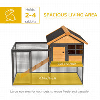 HKM-2483517 Elevated Outdoor Rabbit Cage with Slide-Out Tray, Natural Fir Wood & Black Design