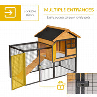 HKM-2483517 Elevated Outdoor Rabbit Cage with Slide-Out Tray, Natural Fir Wood & Black Design