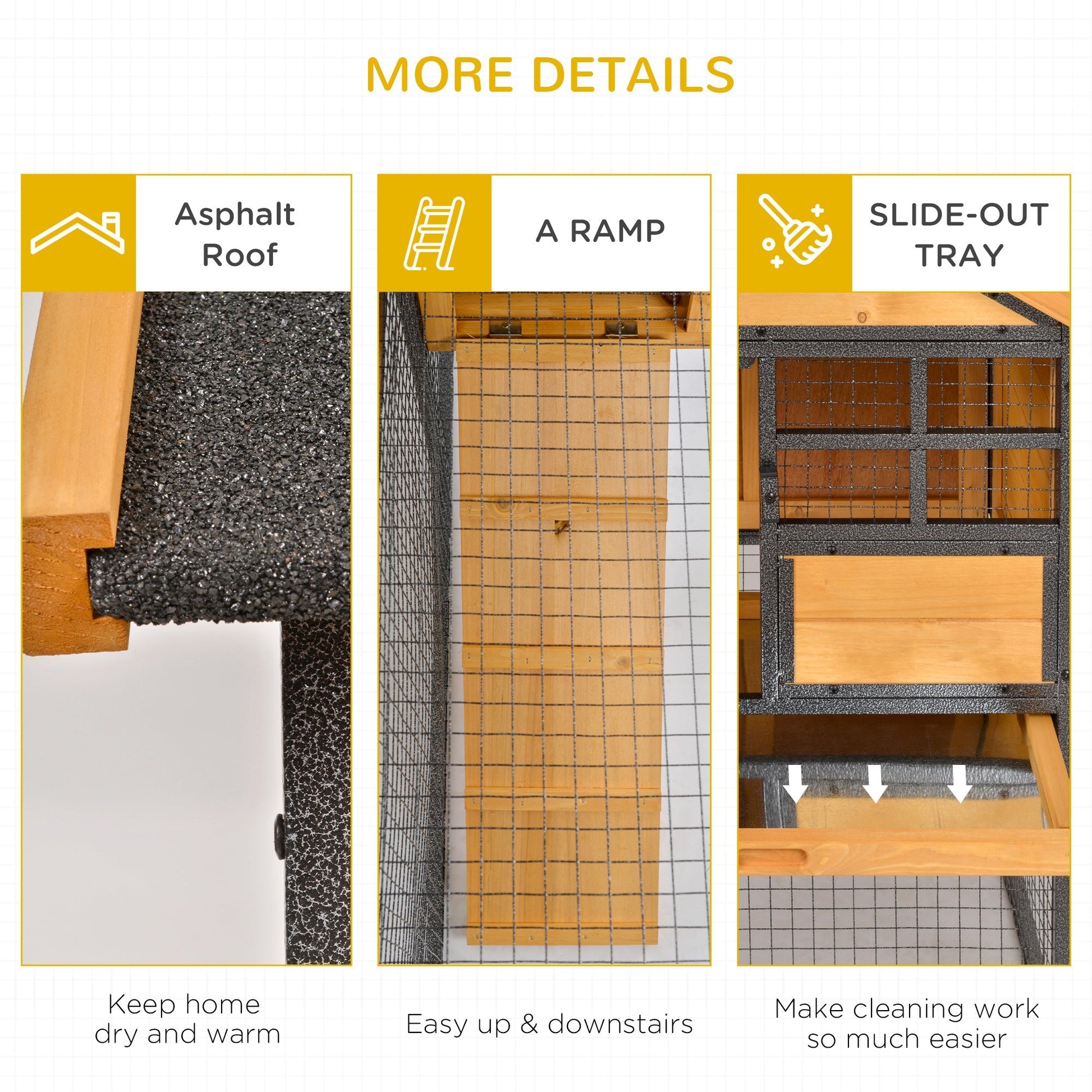 HKM-2483517 Elevated Outdoor Rabbit Cage with Slide-Out Tray, Natural Fir Wood & Black Design
