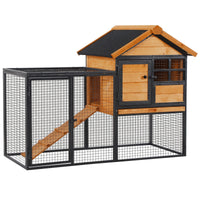 HKM-2483517 Elevated Outdoor Rabbit Cage with Slide-Out Tray, Natural Fir Wood & Black Design