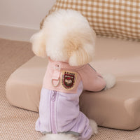 HKM-2484413 Cozy Fleece Jumpsuit for Small Dogs - Light Outdoor Color-Blocking Design