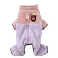 HKM-2484413 Cozy Fleece Jumpsuit for Small Dogs - Light Outdoor Color-Blocking Design