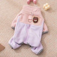 HKM-2484413 Cozy Fleece Jumpsuit for Small Dogs - Light Outdoor Color-Blocking Design