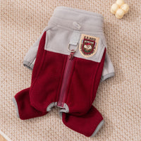 HKM-2484413 Cozy Fleece Jumpsuit for Small Dogs - Light Outdoor Color-Blocking Design