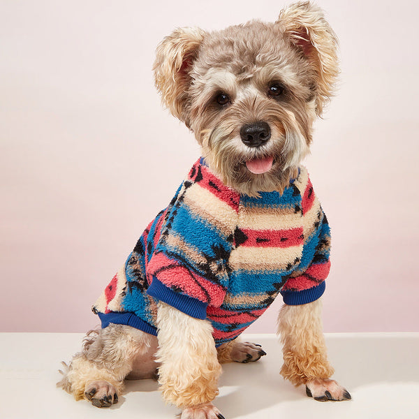 HKM-2484925 Cute Striped Fleece Sweatshirt for Pets - Ethnic Style Pullover in Various Sizes