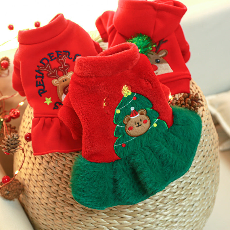 HKM-2485437 Festive Red Pet Clothing Collection for Dogs and Cats - Christmas Sweaters, Dresses, and Hoodies