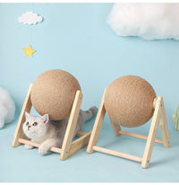 HKM-2485821 Sisal Cat Catching Ball with Wood Base for Natural Scratching and Play
