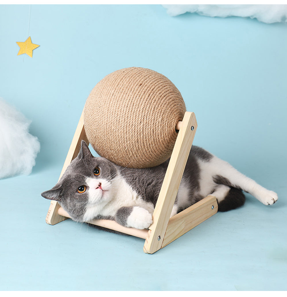 HKM-2485821 Sisal Cat Catching Ball with Wood Base for Natural Scratching and Play