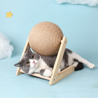HKM-2485821 Sisal Cat Catching Ball with Wood Base for Natural Scratching and Play