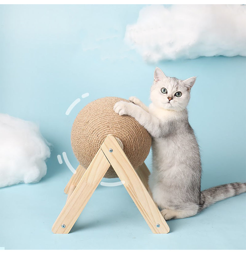 HKM-2485821 Sisal Cat Catching Ball with Wood Base for Natural Scratching and Play