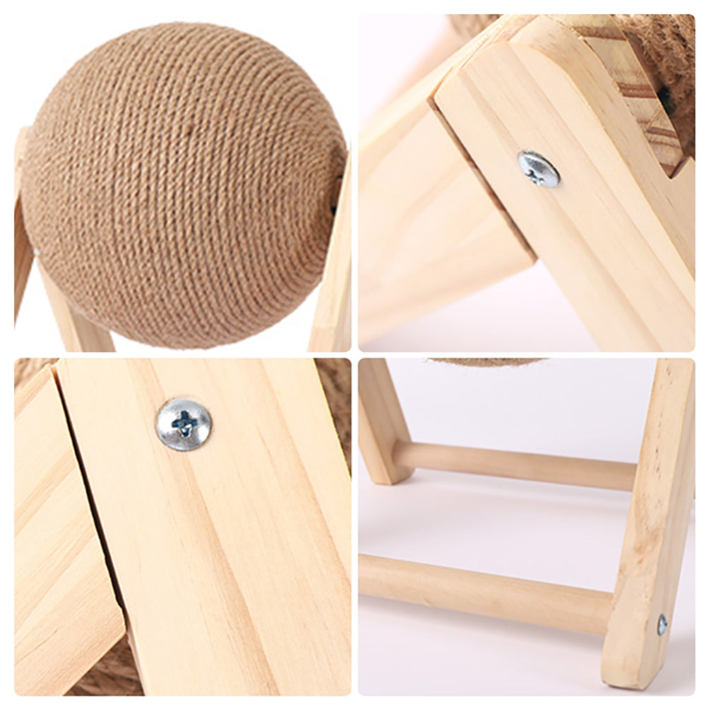 HKM-2485821 Sisal Cat Catching Ball with Wood Base for Natural Scratching and Play