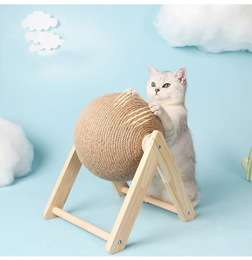 HKM-2485821 Sisal Cat Catching Ball with Wood Base for Natural Scratching and Play