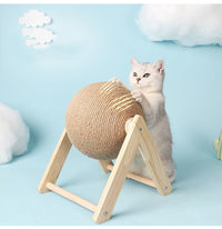 HKM-2485821 Sisal Cat Catching Ball with Wood Base for Natural Scratching and Play