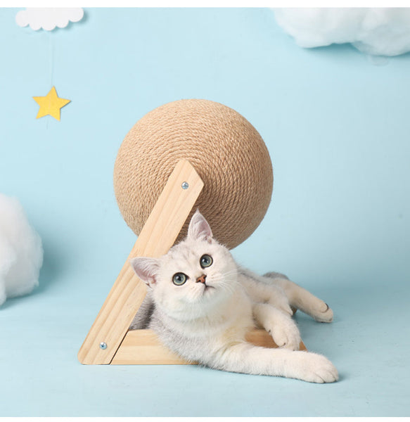 HKM-2485821 Sisal Cat Catching Ball with Wood Base for Natural Scratching and Play