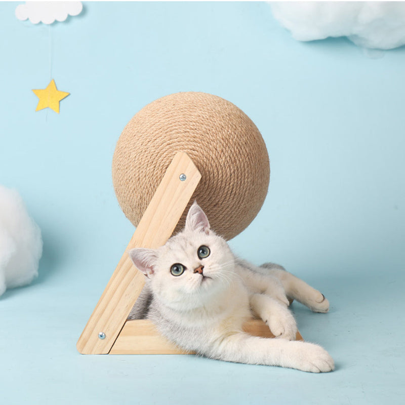 HKM-2485821 Sisal Cat Catching Ball with Wood Base for Natural Scratching and Play