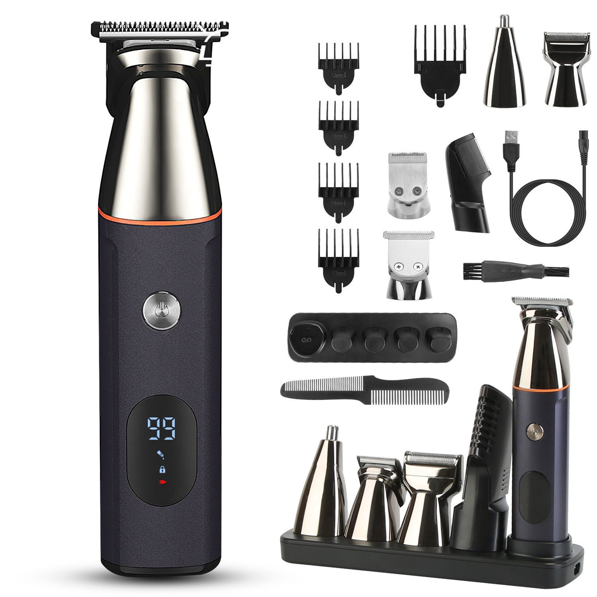 HKM-248851 5-in-1 Waterproof Beard Trimmer for Men with Rechargeable Battery and LED Display, Cordless Grooming Kit