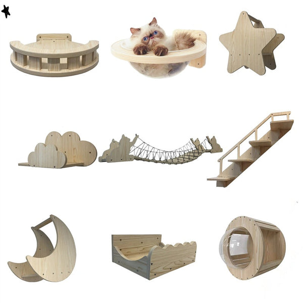 HKM-2488893 Wall-Mounted Solid Wood Cat Jumping Platform for Active Play