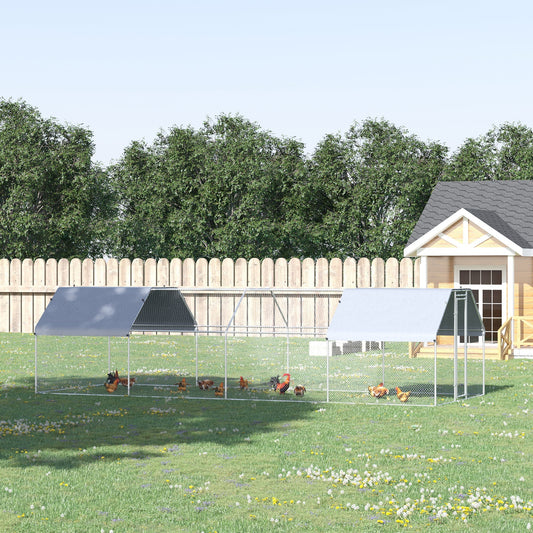 HKM-2489277 Large Metal Chicken Coop with Waterproof Roof and Anti-UV Cover, Walk-In Run for Outdoor Use, 9' x 24' x 6.5'