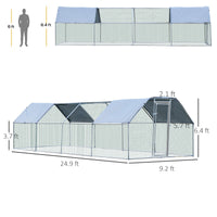 HKM-2489277 Large Metal Chicken Coop with Waterproof Roof and Anti-UV Cover, Walk-In Run for Outdoor Use, 9' x 24' x 6.5'
