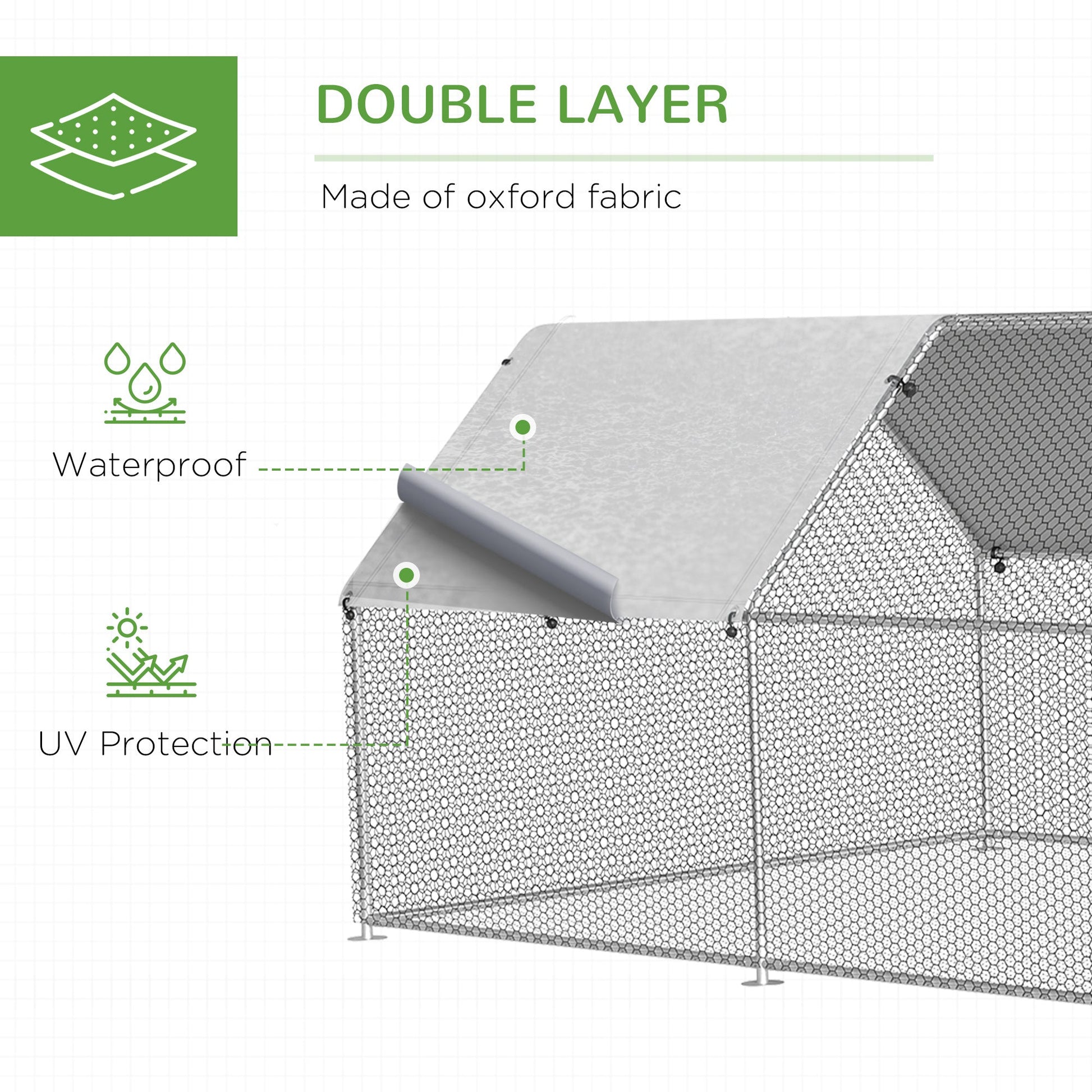 HKM-2489277 Large Metal Chicken Coop with Waterproof Roof and Anti-UV Cover, Walk-In Run for Outdoor Use, 9' x 24' x 6.5'