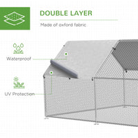 HKM-2489277 Large Metal Chicken Coop with Waterproof Roof and Anti-UV Cover, Walk-In Run for Outdoor Use, 9' x 24' x 6.5'
