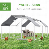 HKM-2489277 Large Metal Chicken Coop with Waterproof Roof and Anti-UV Cover, Walk-In Run for Outdoor Use, 9' x 24' x 6.5'
