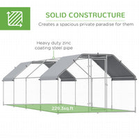 HKM-2489277 Large Metal Chicken Coop with Waterproof Roof and Anti-UV Cover, Walk-In Run for Outdoor Use, 9' x 24' x 6.5'