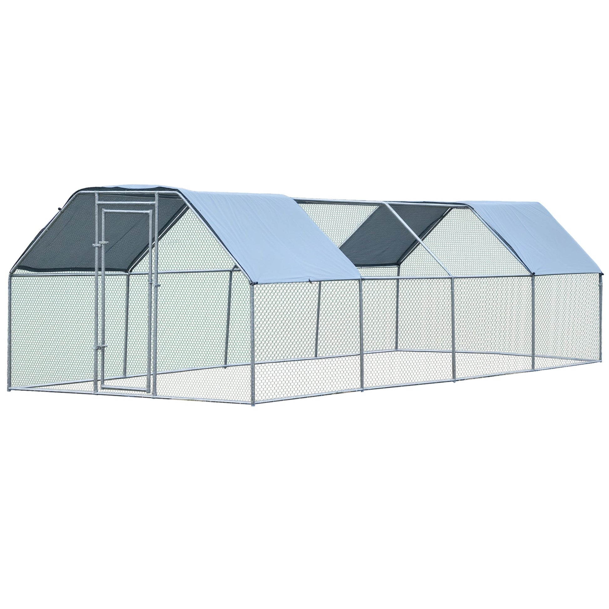 HKM-2489277 Large Metal Chicken Coop with Waterproof Roof and Anti-UV Cover, Walk-In Run for Outdoor Use, 9' x 24' x 6.5'