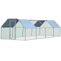 HKM-2489277 Large Metal Chicken Coop with Waterproof Roof and Anti-UV Cover, Walk-In Run for Outdoor Use, 9' x 24' x 6.5'