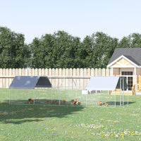 HKM-2489277 Large Metal Chicken Coop with Waterproof Roof and Anti-UV Cover, Walk-In Run for Outdoor Use, 9' x 24' x 6.5'