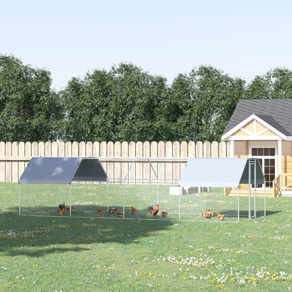 HKM-2489277 Large Metal Chicken Coop with Waterproof Roof and Anti-UV Cover, Walk-In Run for Outdoor Use, 9' x 24' x 6.5'