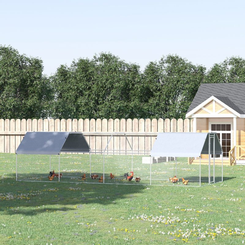 HKM-2489277 Large Metal Chicken Coop with Waterproof Roof and Anti-UV Cover, Walk-In Run for Outdoor Use, 9' x 24' x 6.5'