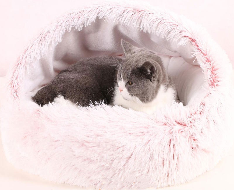 HKM-2489661 Cozy Crystal Velvet Half-Pack Cat Nest with Plush Interior and Oxford Base