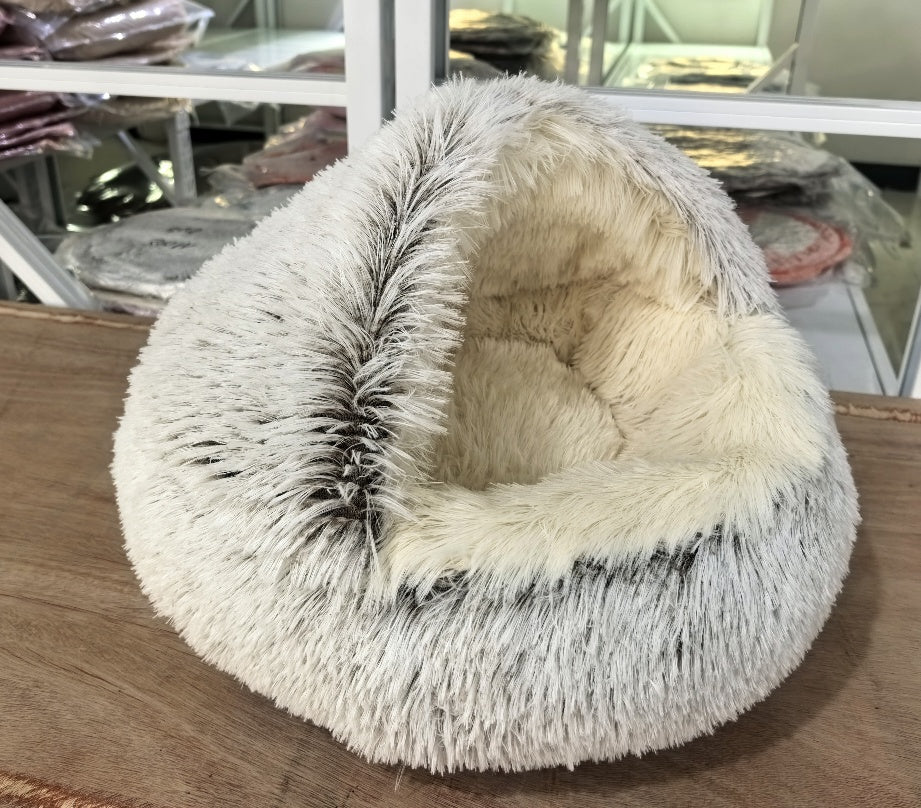 HKM-2489661 Cozy Crystal Velvet Half-Pack Cat Nest with Plush Interior and Oxford Base