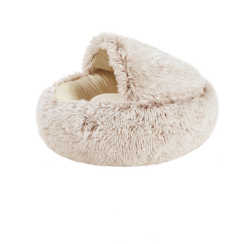 HKM-2489661 Cozy Crystal Velvet Half-Pack Cat Nest with Plush Interior and Oxford Base