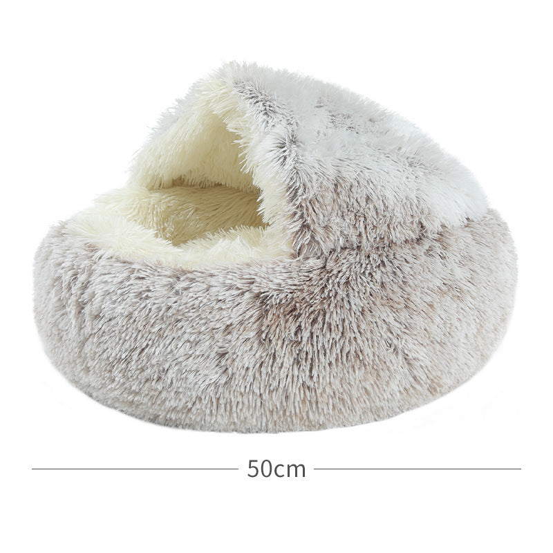 HKM-2489661 Cozy Crystal Velvet Half-Pack Cat Nest with Plush Interior and Oxford Base