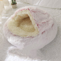 HKM-2489661 Cozy Crystal Velvet Half-Pack Cat Nest with Plush Interior and Oxford Base
