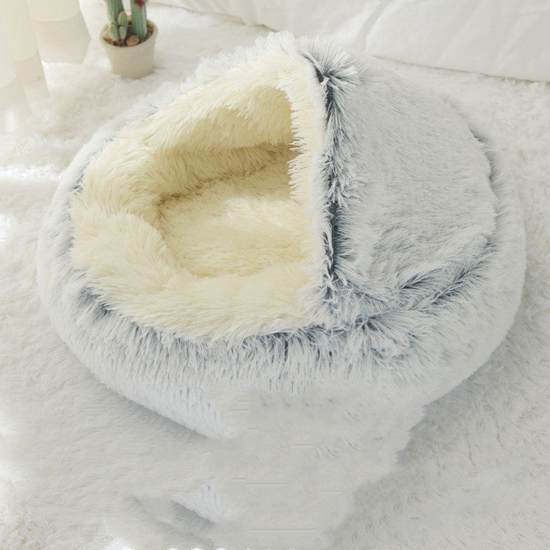 HKM-2489661 Cozy Crystal Velvet Half-Pack Cat Nest with Plush Interior and Oxford Base