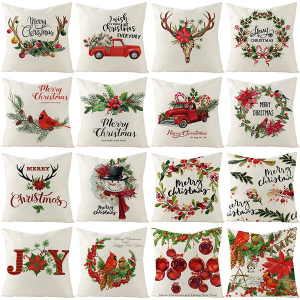 HKM-248979 Christmas Cartoon Santa Claus Pillowcase - Single-Sided Digital Printing Linen, 44cm x 44cm