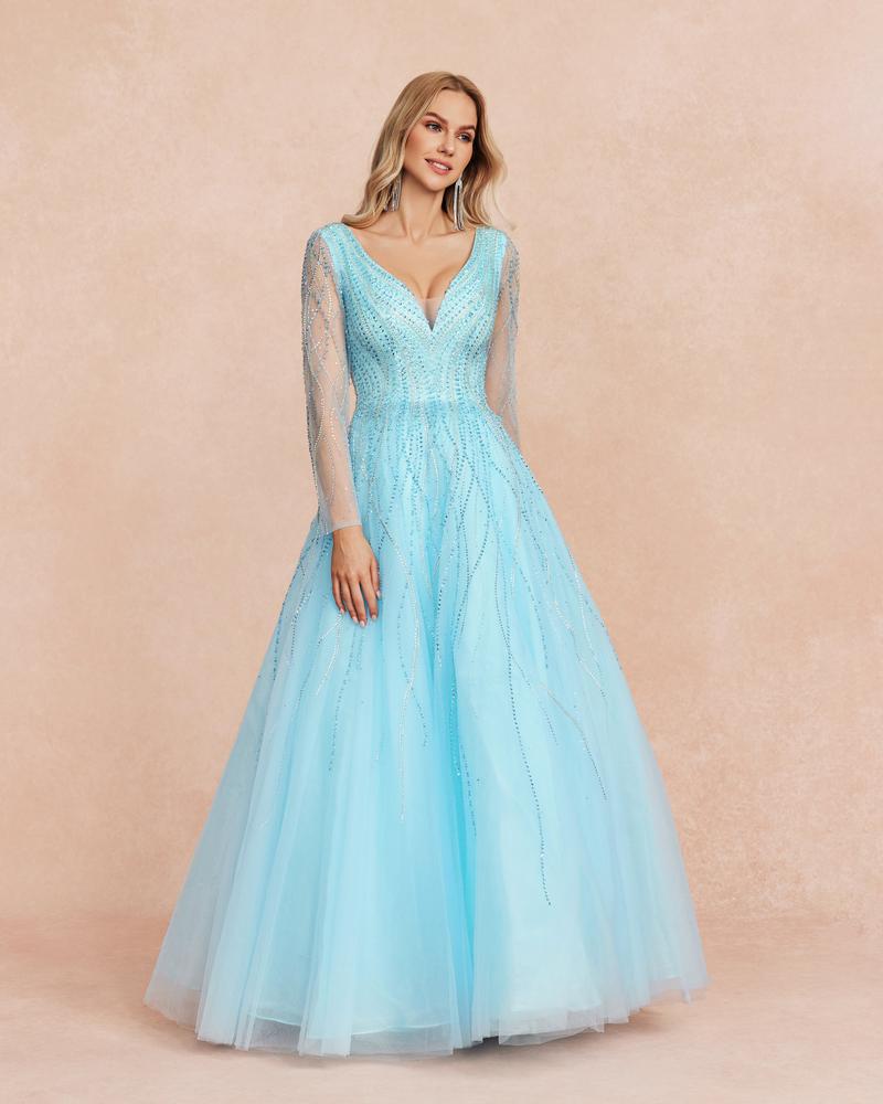 HKM-248979 Elegant Blue Evening Gown for Women - Style 0065