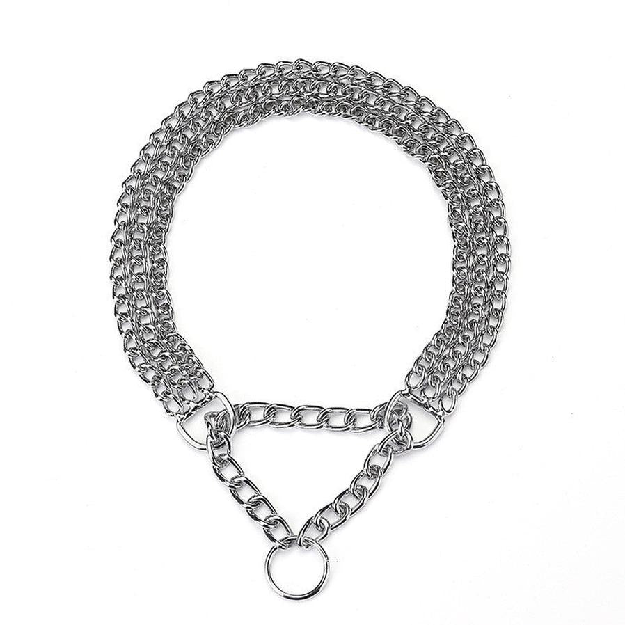 HKM-248979 Silver Iron Dog Collar with Adjustment Chain - 2.5mm x 55cm & 3.0mm x 60cm