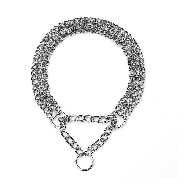 HKM-248979 Silver Iron Dog Collar with Adjustment Chain - 2.5mm x 55cm & 3.0mm x 60cm
