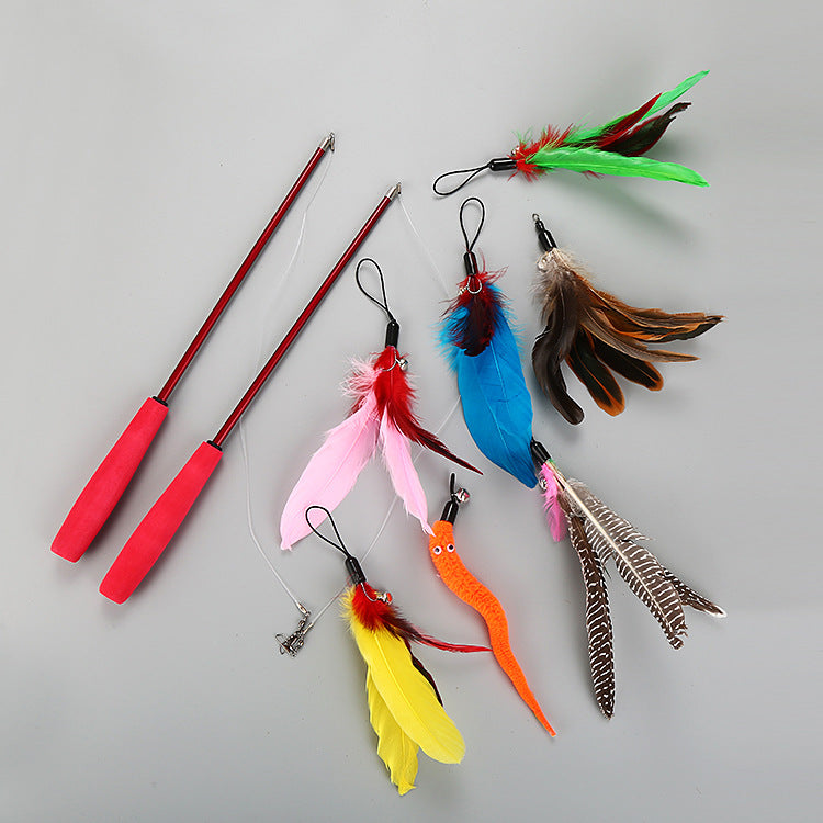 HKM-2490429 Interactive Cat Toy Stick Set with Replaceable Heads – 10-Piece Telescopic Pole Kit for Playful Cats